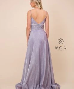 Long Glitter Dress With Beaded Waistband By Nox Anabel T312 Prom