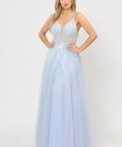 Prom Long Glitter Dress With Embellished Bodice By Poly USA 8718