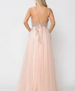 Prom Long Glitter Dress With Embellished Bodice By Poly USA 8718