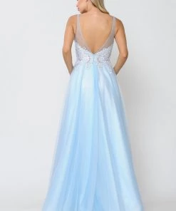 Long Glitter Dress With Embroidered Bodice By Poly USA 8354 Prom