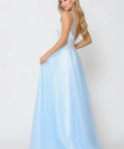 Long Glitter Dress With Embroidered Bodice By Poly USA 8354 Prom
