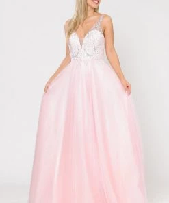 Long Glitter Dress With Embroidered Bodice By Poly USA 8354 Prom