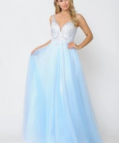 Long Glitter Dress With Embroidered Bodice By Poly USA 8354 Prom
