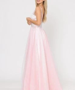 Long Glitter Dress With Embroidered Bodice By Poly USA 8354 Prom