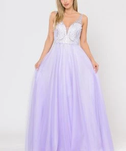 Long Glitter Dress With Embroidered Bodice By Poly USA 8354 Prom