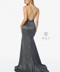 Prom Long Glitter V-Neck Dress With Slit By Nox Anabel C238