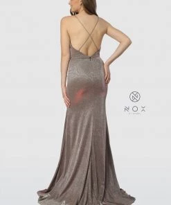 Prom Long Glitter V-Neck Dress With Slit By Nox Anabel C238