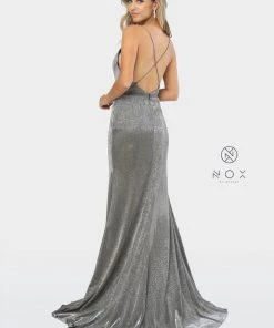 Prom Long Glitter V-Neck Dress With Slit By Nox Anabel C238