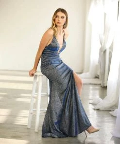 Prom Long Glitter V-Neck Dress With Slit By Nox Anabel C238