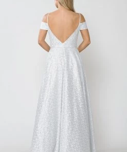 Long Glitter Lace Cold Shoulder Dress By Poly USA 8380