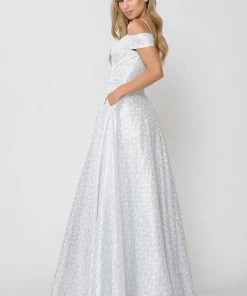 Long Glitter Lace Cold Shoulder Dress By Poly USA 8380