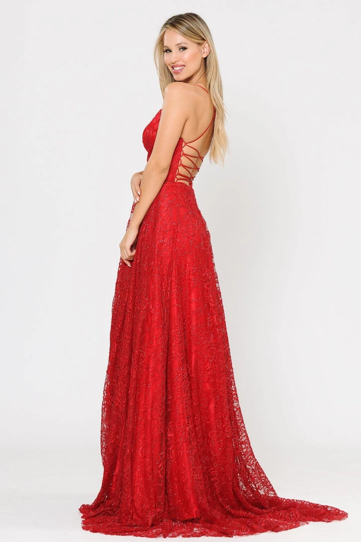 Long Glitter Lace Dress With Corset Back By Poly USA 8592 9 Long Glitter Lace Dress With Corset Back By Poly USA 8592
