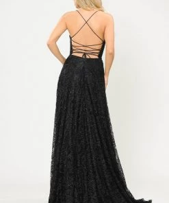 Long Glitter Lace Dress With Corset Back By Poly USA 8592 28 Long Glitter Lace Dress With Corset Back By Poly USA 8592