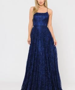 Long Glitter Lace Dress With Corset Back By Poly USA 8592 22 Long Glitter Lace Dress With Corset Back By Poly USA 8592