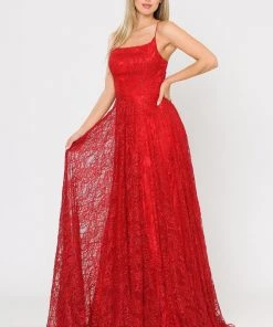 Long Glitter Lace Dress With Corset Back By Poly USA 8592 26 Long Glitter Lace Dress With Corset Back By Poly USA 8592