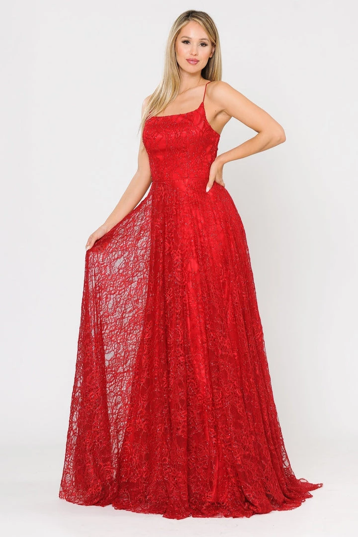 Long Glitter Lace Dress With Corset Back By Poly USA 8592 10 Long Glitter Lace Dress With Corset Back By Poly USA 8592