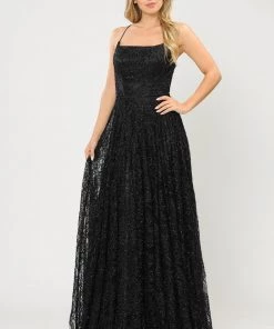Long Glitter Lace Dress With Corset Back By Poly USA 8592 30 Long Glitter Lace Dress With Corset Back By Poly USA 8592