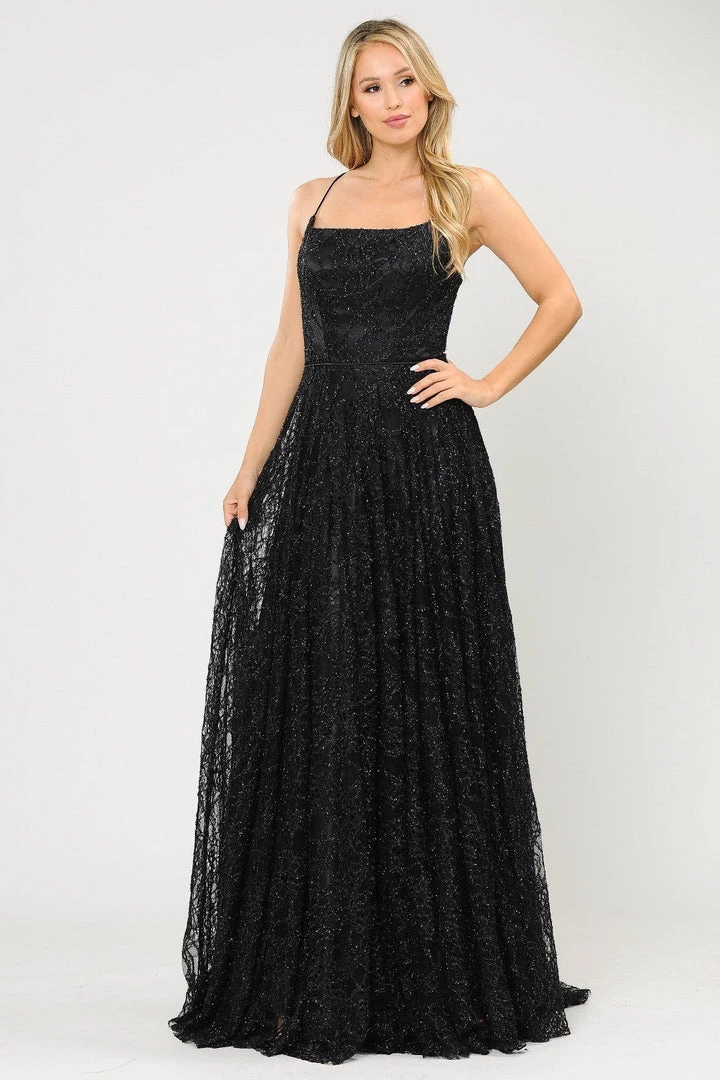Long Glitter Lace Dress With Corset Back By Poly USA 8592 14 Long Glitter Lace Dress With Corset Back By Poly USA 8592