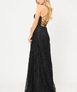 Long Glitter Lace Dress With Corset Back By Poly USA 8592 29 Long Glitter Lace Dress With Corset Back By Poly USA 8592