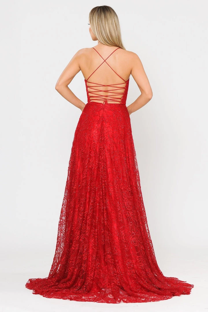 Long Glitter Lace Dress With Corset Back By Poly USA 8592 8 Long Glitter Lace Dress With Corset Back By Poly USA 8592