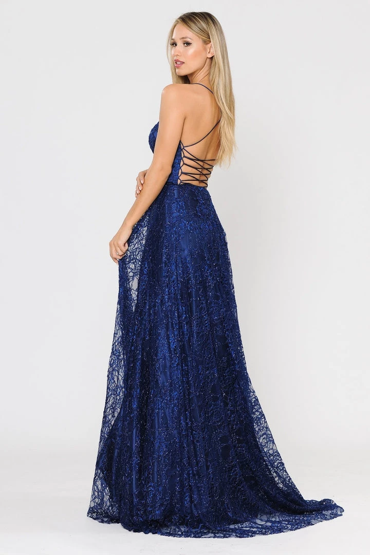 Long Glitter Lace Dress With Corset Back By Poly USA 8592 5 Long Glitter Lace Dress With Corset Back By Poly USA 8592
