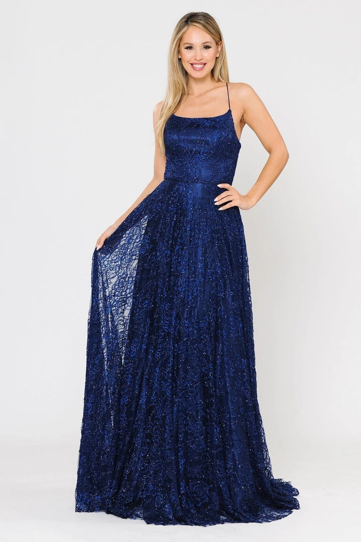 Long Glitter Lace Dress With Corset Back By Poly USA 8592 3 Long Glitter Lace Dress With Corset Back By Poly USA 8592