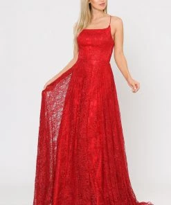 Long Glitter Lace Dress With Corset Back By Poly USA 8592 23 Long Glitter Lace Dress With Corset Back By Poly USA 8592
