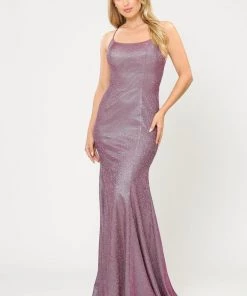 Long Glitter Mermaid Dress With Open Back By Poly USA 8666