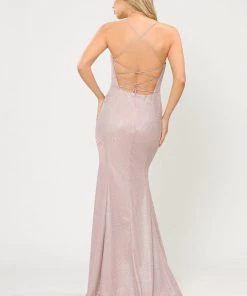 Long Glitter Mermaid Dress With Open Back By Poly USA 8666