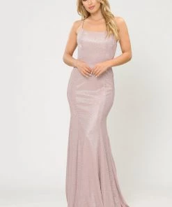 Long Glitter Mermaid Dress With Open Back By Poly USA 8666