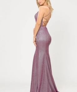 Long Glitter Mermaid Dress With Open Back By Poly USA 8666