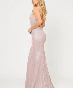 Long Glitter Mermaid Dress With Open Back By Poly USA 8666