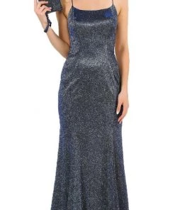 Long Glitter Mermaid Dress With Open Back By Poly USA 8666