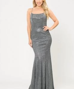 Long Glitter Mermaid Dress With Open Back By Poly USA 8666