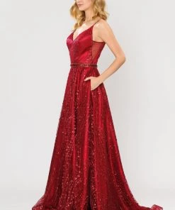 Long Glitter Mesh Dress With Corset Back By Poly USA 8450