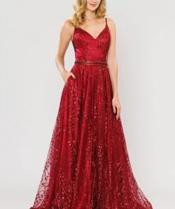 Long Glitter Mesh Dress With Corset Back By Poly USA 8450