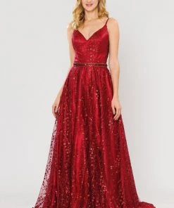 Long Glitter Mesh Dress With Corset Back By Poly USA 8450