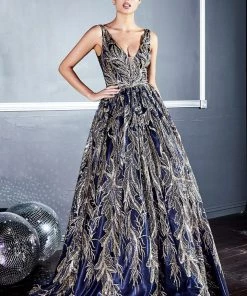 Prom Long Glitter Print Dress By Cinderella Divine J812