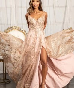Long Glitter Print Dress By Elizabeth K GL3031 Prom