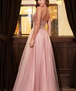 Long Glitter Tulle Dress By Cinderella Divine CD0178 Prom