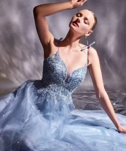 Long Glitter Tulle Dress By Cinderella Divine CD0178 Prom