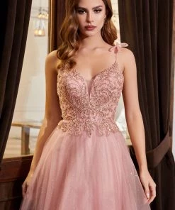 Long Glitter Tulle Dress By Cinderella Divine CD0178 Prom