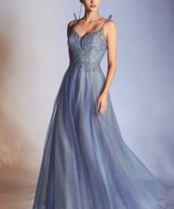 Long Glitter Tulle Dress By Cinderella Divine CD0178 Prom