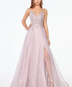 Long Lace Bodice Tulle Dress By Cinderella Divine KC897 Prom