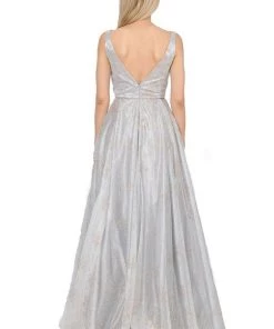 Long Glitter V-Neck Dress With Open Back By Poly USA 8338