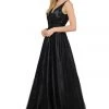 Long Glitter V-Neck Dress With Open Back By Poly USA 8338 1 Long Glitter V-Neck Dress With Open Back By Poly USA 8338