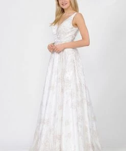 Long Glitter V-Neck Dress With Open Back By Poly USA 8338