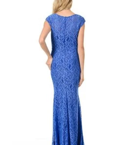 Long Gold Cap Sleeve Lace Dress With Shawl By Lenovia Prom