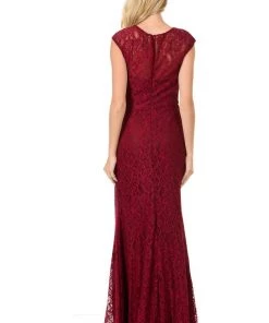 Long Gold Cap Sleeve Lace Dress With Shawl By Lenovia Prom