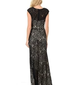 Long Gold Cap Sleeve Lace Dress With Shawl By Lenovia Prom